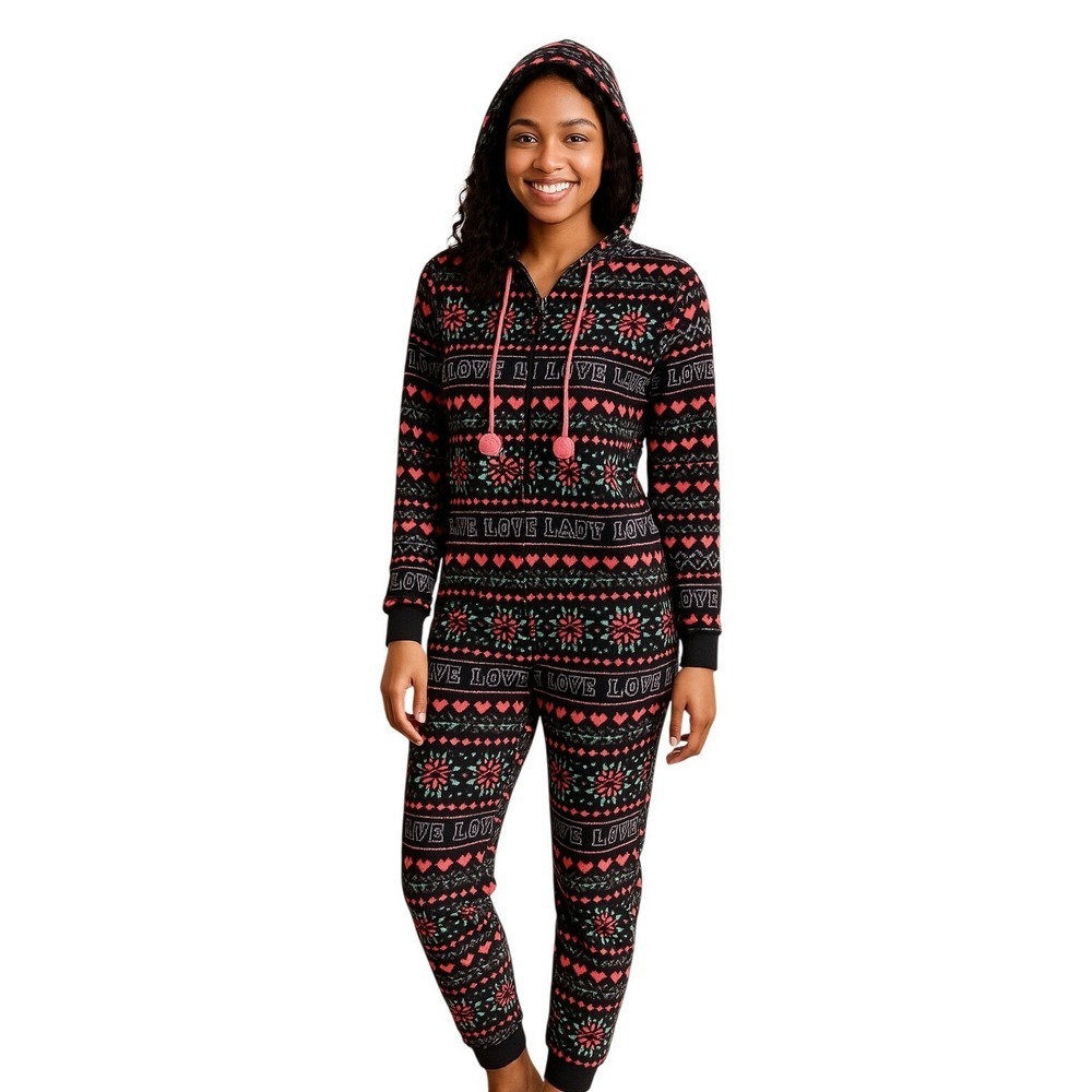 SO Intimates‎ Onesie Fleece Faux Fur Black Pink Cozycore Viral Loungewear M
